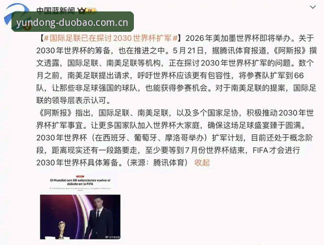 2030年世界杯扩军至66队使用指南：中国男足参赛机会在多宝体育平台深度解析